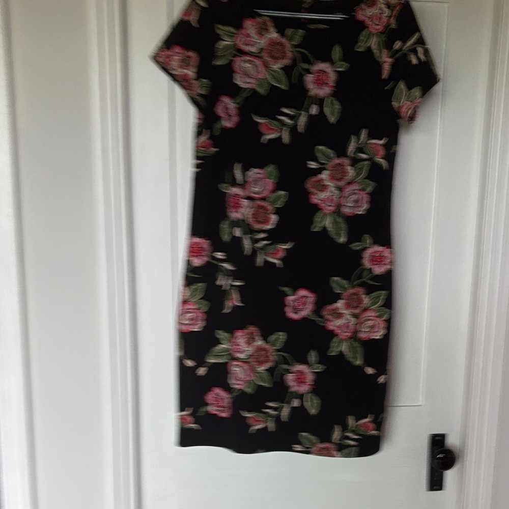 Perceptions Black Mini Dress with Pink Floral Design